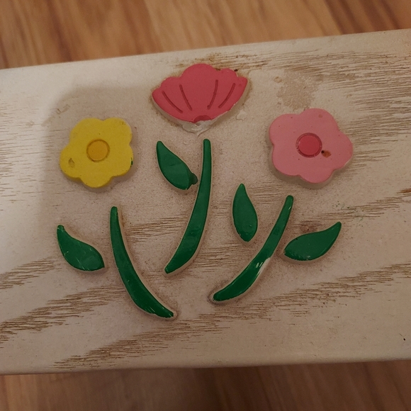 Vintage FTD 1985 Wood Look Resin Pink Yellow Green Flowers Theme Recipe Box USA - Picture 7 of 11